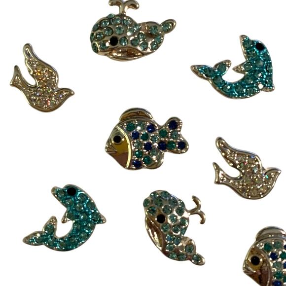 Lot 36+ Pcs Locket Jewelry Pave Bling Charms Animals Whale Dolphin Elephant Dove - Picture 7 of 9